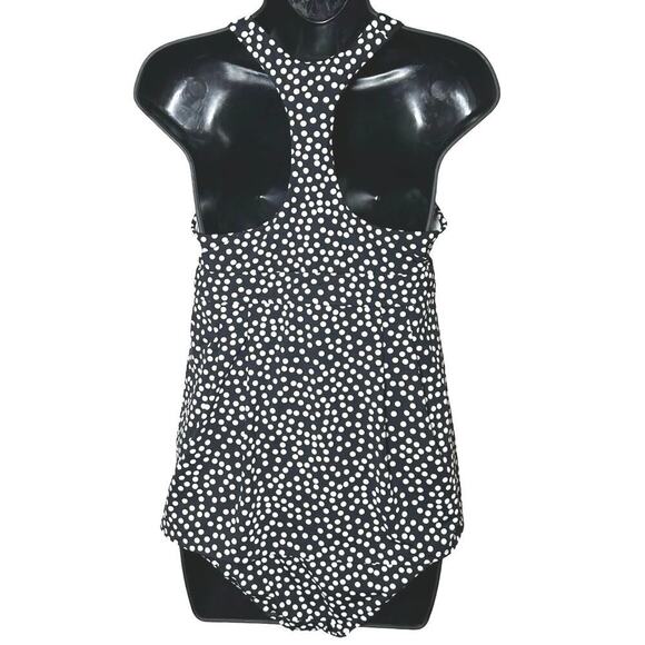Lands End Women’s Polka Dot Racer Back Two Piece Tankini Black/White Size 6 - Picture 4 of 7